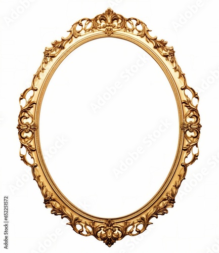 An intricately designed gold frame against a clean white background