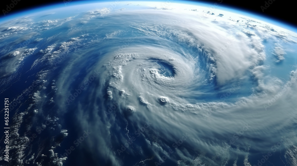 Hurricane over the Atlantic. Satellite view. Super typhoon over the ocean. Eye of the hurricane. Generator atmospheric cyclone.ai generative