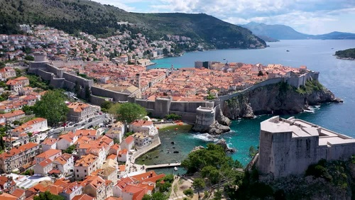 The aerial view of Dubrovnik, a city in southern Croatia fronting the Adriatic Sea, Europe. Old city center of famous town Dubrovnik, Croatia. Dubrovnik historic city of Croatia in Dalmatia.