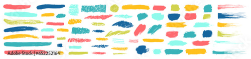 Vector paint brush texture strokes. Ink splash smear background set. Paintbrush color charcoal scribble elements collection. Rough crayon art doodles. Pencil lines. Each element is united and isolated