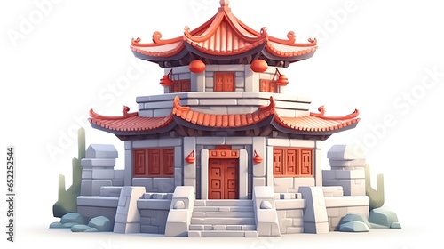 Pagoda building rendering style white background.AI generated image