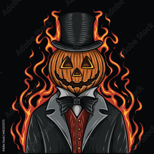 pumkin man vector illustration, okober , halloween onfire 