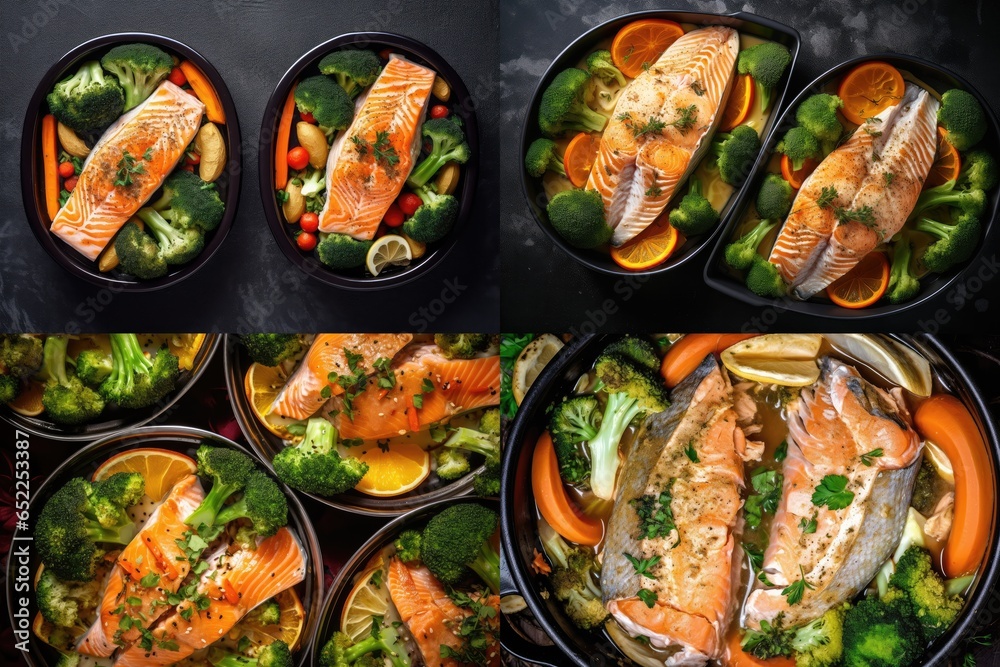 Baked Salmon Fillet, Red Fish Steak, Roasted Seafood Steak, Abstract Generative AI Illustration Baked Salmon Fillet, Red Fish Steak, Roasted Seafood Steak, Abstract Generative AI Illustration