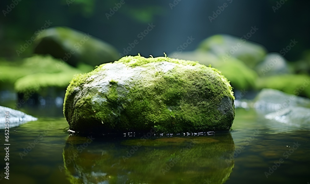 mossy rocks in river macro, ai generative mossy rocks in river macro, ai generative