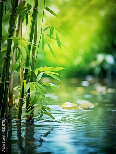 A serene bamboo tree reflecting in the water