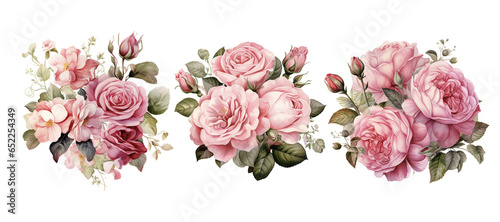 Pink flowers bouquet. Watercolor clipart. Ai generated illustration.