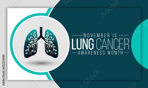 Lung Cancer awareness month is observed every year in November, lungs are two spongy organs in chest that take in oxygen when you inhale and release carbon dioxide when you exhale. Vector illustration