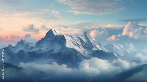 Experience the magic of twilight in the mountains with this highly detailed shot. The soft, diffused light creates a dreamlike atmosphere, highlighting the rugged contours of the peaks. © CanvasPixelDreams