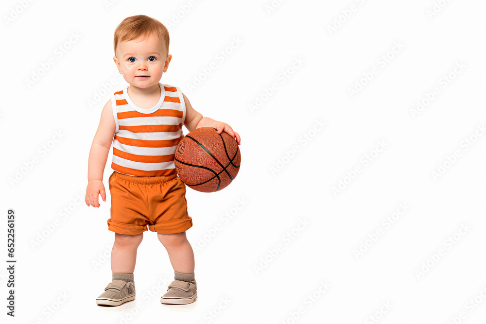 Toddler Basketball Player Costume: Full Body Kid on White Background with copy space
Toddler Basketball Player Costume: Full Body Kid on White Background with copy space