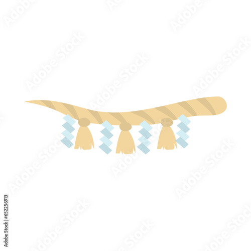 ごぼう締めのしめ縄。フラットなベクターイラスト。
Japanese sacred rope twisted like a burdock shape. Flat designed vector illustration.