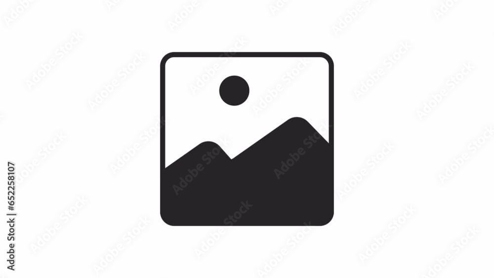 Gallery image symbol black and white loading animation. Landscape picture sign outline 2D cartoon preloader, flat ui element 4K video loader motion graphic. Photo camera waiting animated indicator gif