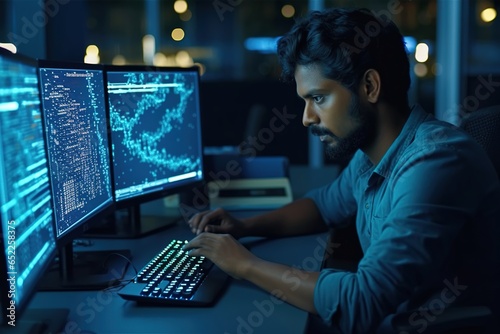 Programmer Writing Code, coding developer at work, software development project, computer programming tasks, coding in a tech company