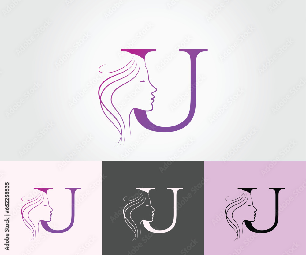 U letter Beauty face, hair salon logo design vector template U letter Beauty face, hair salon logo design vector template