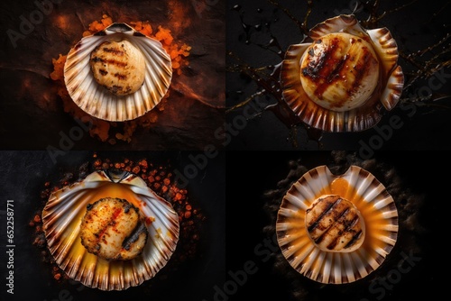 Fried Scallops, Grilled Shellfish, Healthy Gourmet Seafood, Abstract Generative AI Illustration