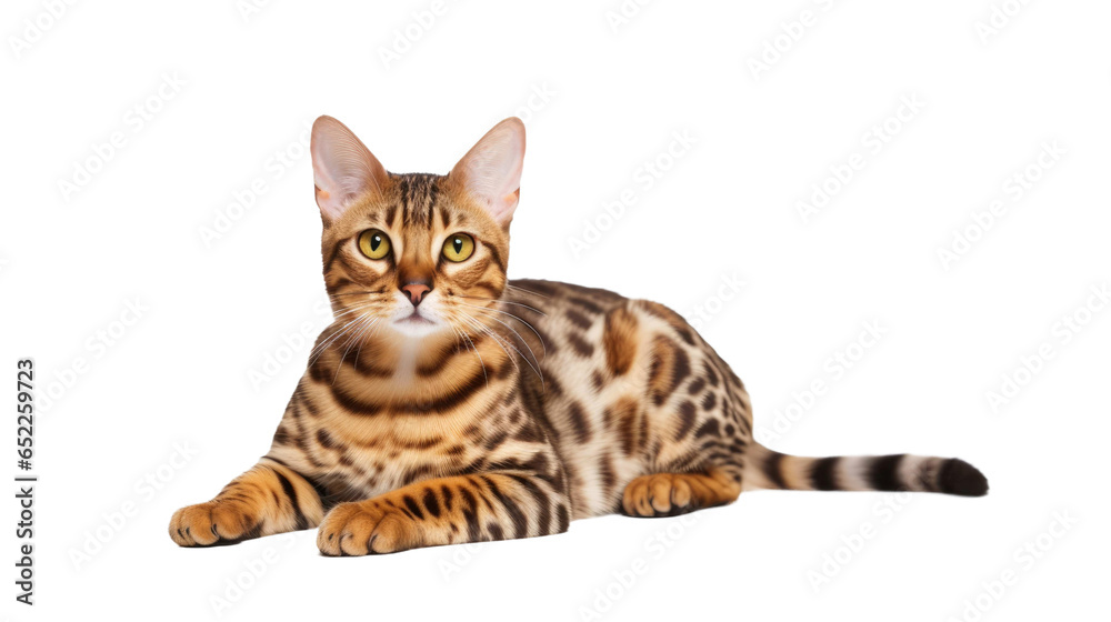  Gold Bengal Cat Lying isolated on transparent background