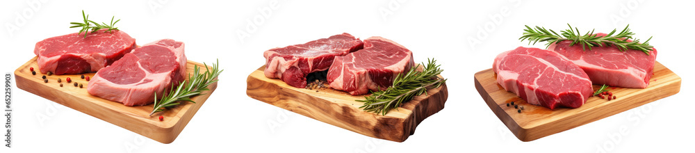 Collection of fresh, raw, red beef meat on a transparent background. PNG, cutout, or clipping path. Collection of fresh, raw, red beef meat on a transparent background. PNG, cutout, or clipping path.