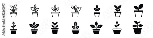 Flowerpot flat icon. Pictogram for web. Line stroke. Plant pot line outline icon, Potted plant icon. With outline, glyph, and filled outline styles, Plant in pot simple line vector icon. flower pot © MdAtaurRahman