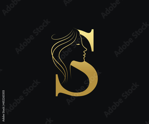 S letter Beauty face, hair salon logo design vector template