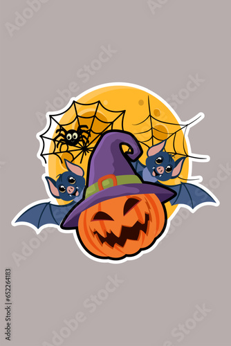 Halloween  sticker with pumpkin