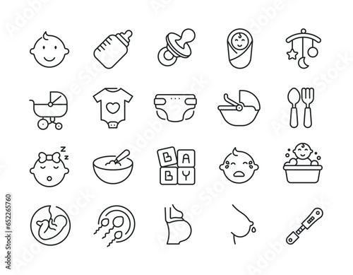Baby, pregnancy thin line icons. Editable stroke. For website marketing design, logo, app, template, ui, etc. Vector illustration.