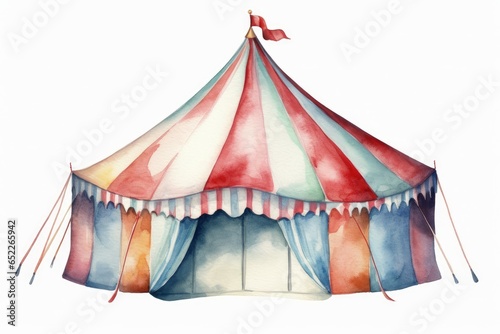 Watercolor circus tent for a fun-filled birthday party on white background. AI generated © PandaStockArt