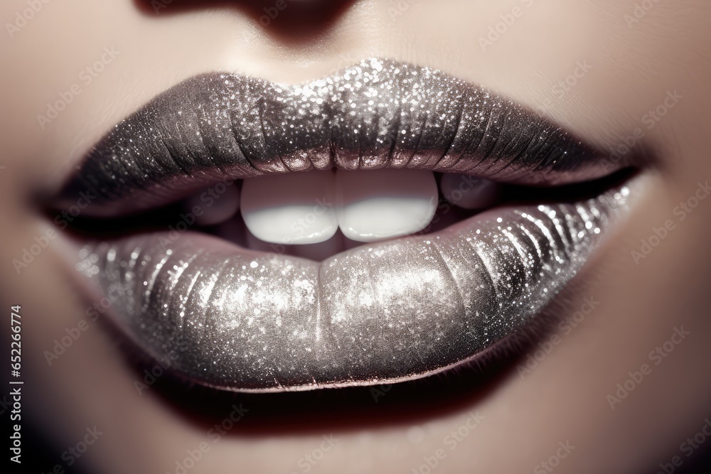 Woman Lips Closeup, Golden Lipstick, Gold Makeup, Beautiful Mouth Make-Up, Model Girl Lip Woman Lips Closeup, Golden Lipstick, Gold Makeup, Beautiful Mouth Make-Up, Model Girl Lip