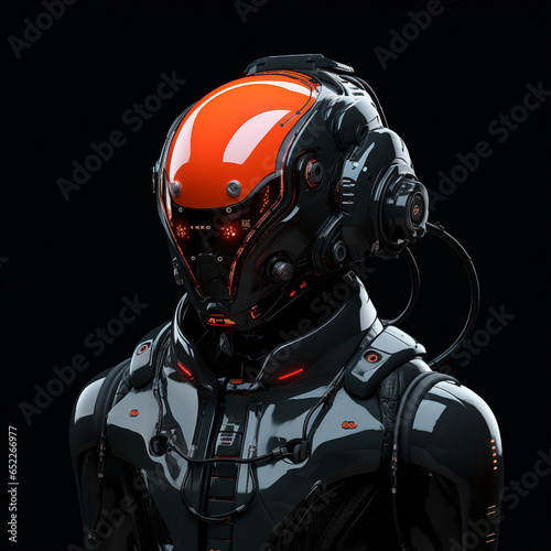 Robot Portrait Head Exoskeleton Droid Futuristic Bot Machine Space Heavy Battle Cyberpunk Humanoid Apocalypse Generative AI © boglyph