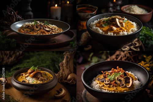 Mushroom Risotto, Rice with Mushrooms, Arborio Restaurant Portion, Abstract Generative AI Illustration