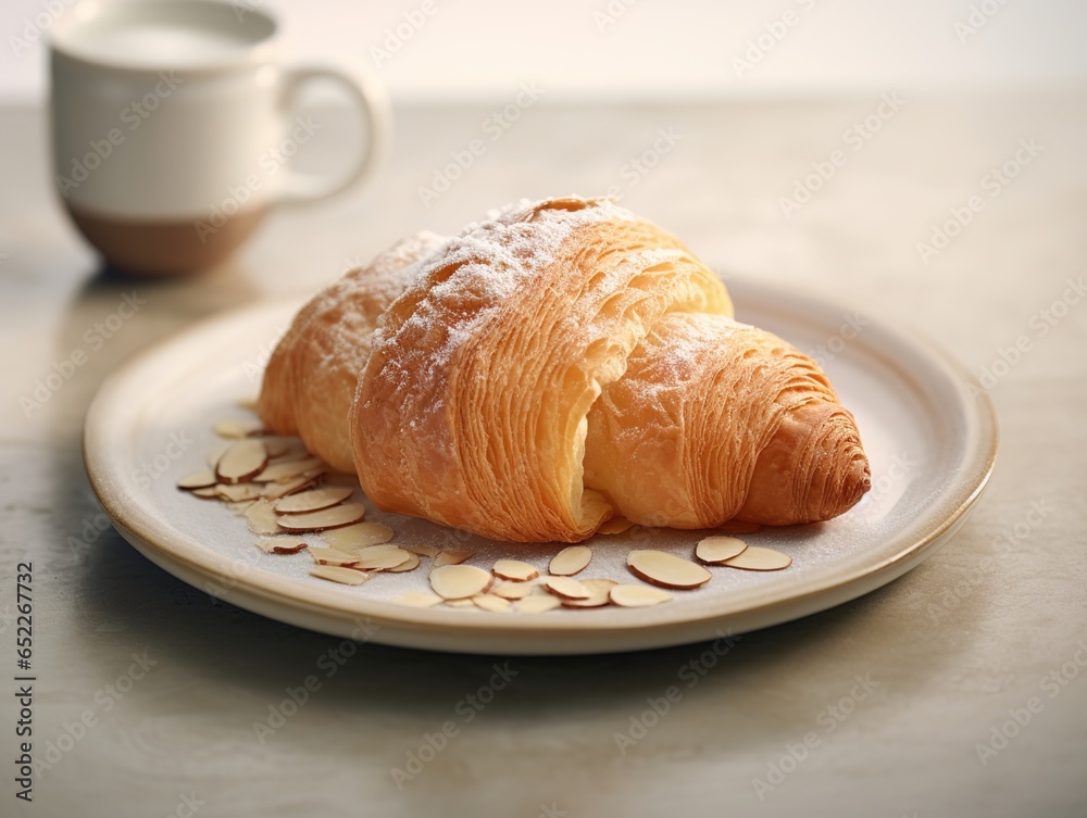 Buttery croissant with almond flake