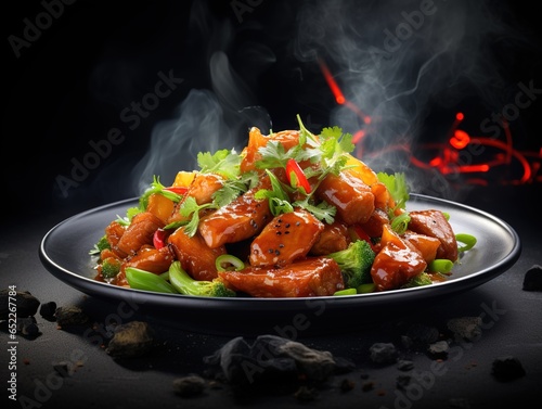 Elegant presentation of sweet and sour pork