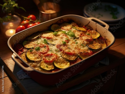 Layered ratatouille casserole with parmesan