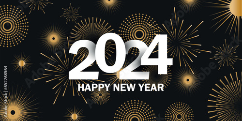 2024 Happy New year greeting card with fireworks