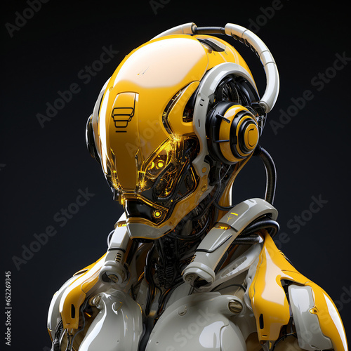 Robot Portrait Head Exoskeleton Droid Futuristic Bot Machine Space Heavy Battle Cyberpunk Humanoid Apocalypse Generative AI
