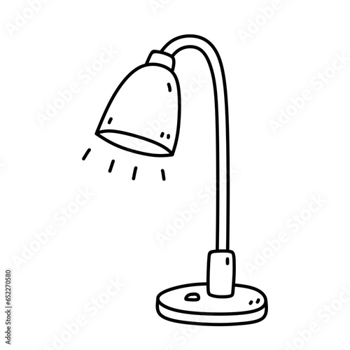 Table lamp isolated on white background. Interior item for lighting a room, office. Vector hand-drawn doodle illustration. Perfect for decorations, logo, various designs.