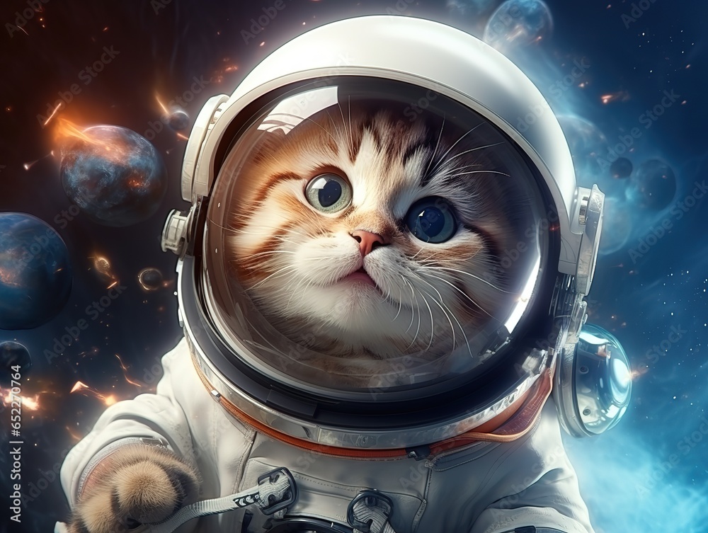 cat in a spacesuit in space. cute animal