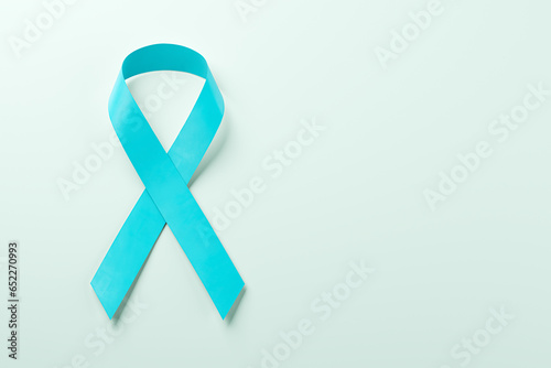 Realistic blue ribbon, world prostate cancer day symbol in november.