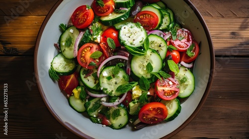 Aerial View of a Plate full of Vegetables. Zucchinis and Tomatoes.