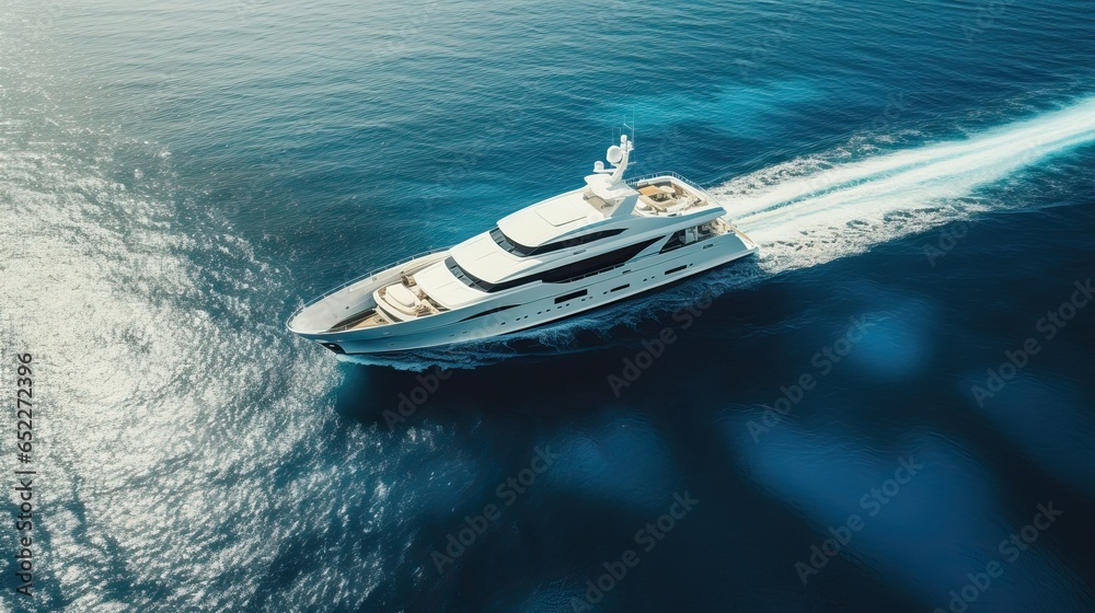 Naklejka premium Huge Yacht in the Ocean Navigating. Professional Shot made with a Drone. 