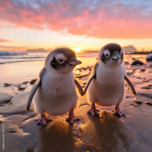 two penguins on the beach generated by AI tool 