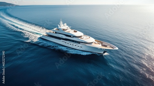 Huge Yacht in the Ocean Navigating. Professional Shot made with a Drone. 