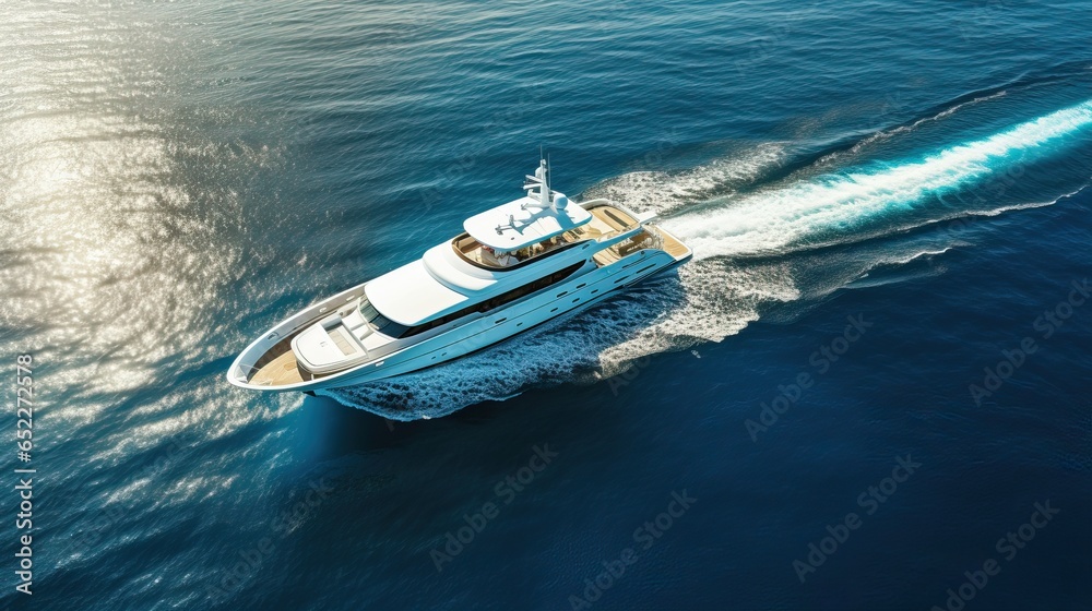 Fototapeta premium Huge Yacht in the Ocean Navigating. Professional Shot made with a Drone. 