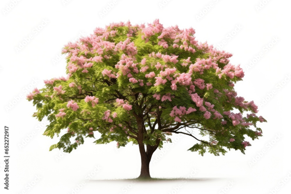 A solitary cherry tree in full bloom, celebrating the beauty of nature with its vibrant pink flowers.