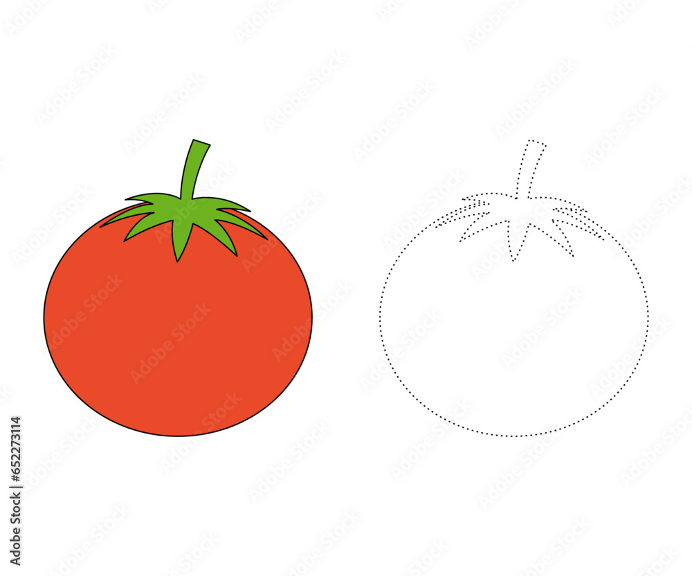 Obraz premium Tomato. Coloring page or coloring book for children, Tomato vector illustration. Isolated white background.