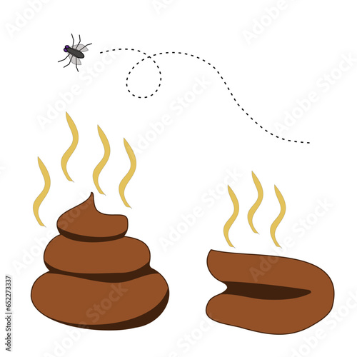 Poo and fly with white background