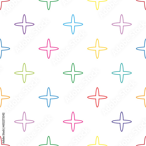 Seamless pattern with multicolored contour figures in the form of crosses. Background with a repeating ornament in the form of advantages for wallpaper, design, wrappers, textiles