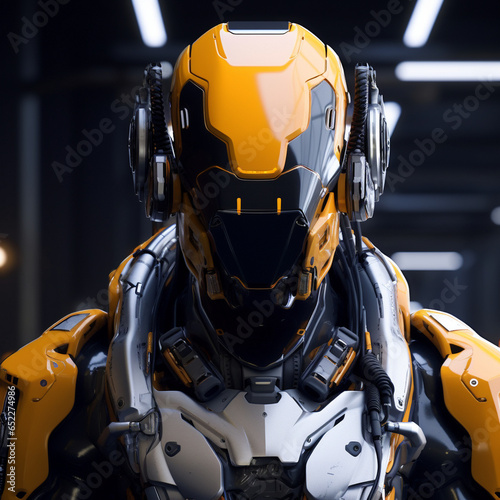 Robot Portrait Head Exoskeleton Droid Futuristic Bot Machine Space Heavy Battle Cyberpunk Humanoid Apocalypse Generative AI