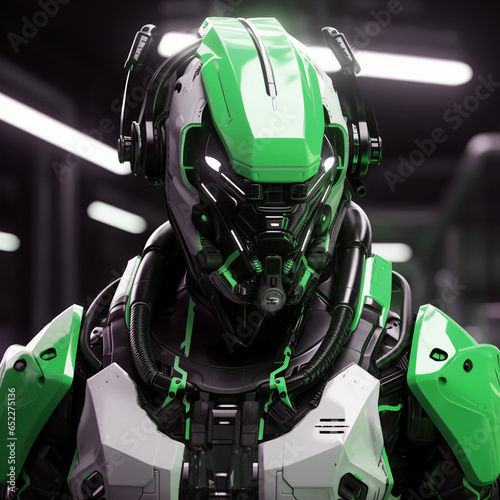 Robot Portrait Head Exoskeleton Droid Futuristic Bot Machine Space Heavy Battle Cyberpunk Humanoid Apocalypse Generative AI