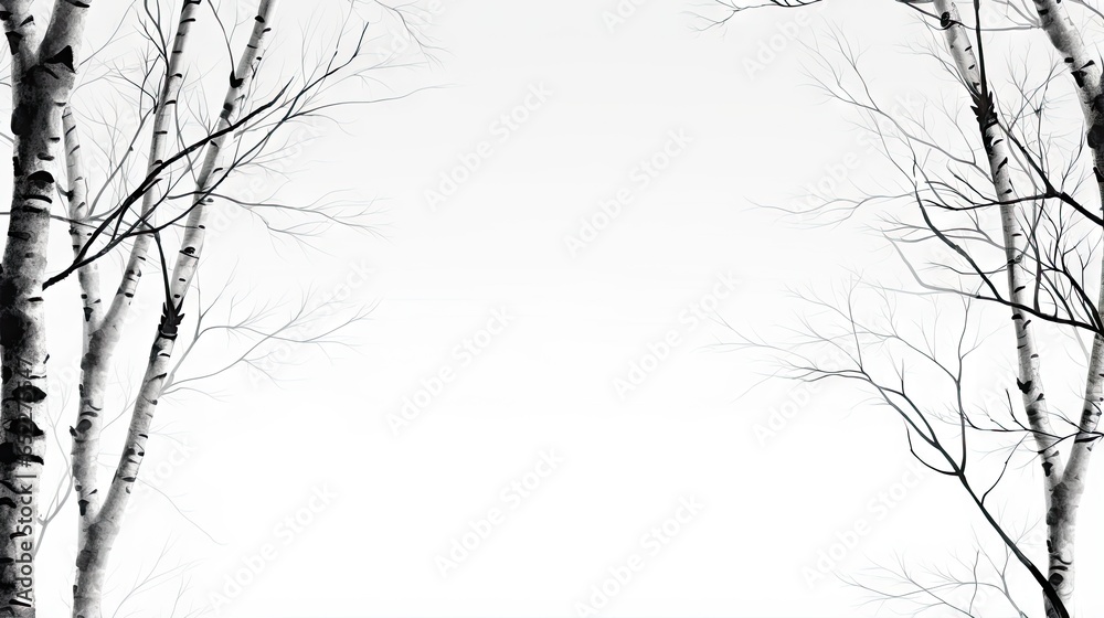  a black and white photo of trees with no leaves on them.  generative ai