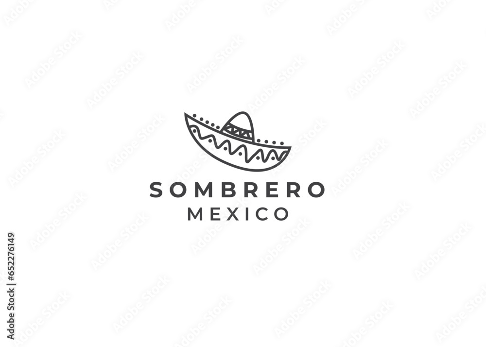 traditional mexican sombrero hat outline vector icon logo. Thin line