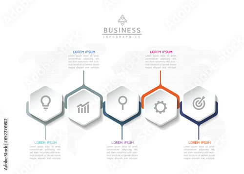 Vector infographic business presentation template connected with 5 options